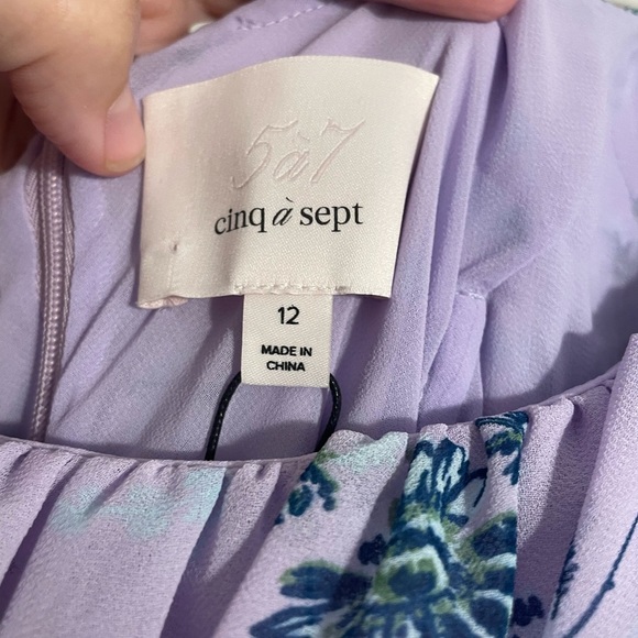 NEW Cinq a Sept Womens Kersti Silk Dress 12 Lined Midi Ruffle Lilac Wine Revolve - Picture 5 of 15